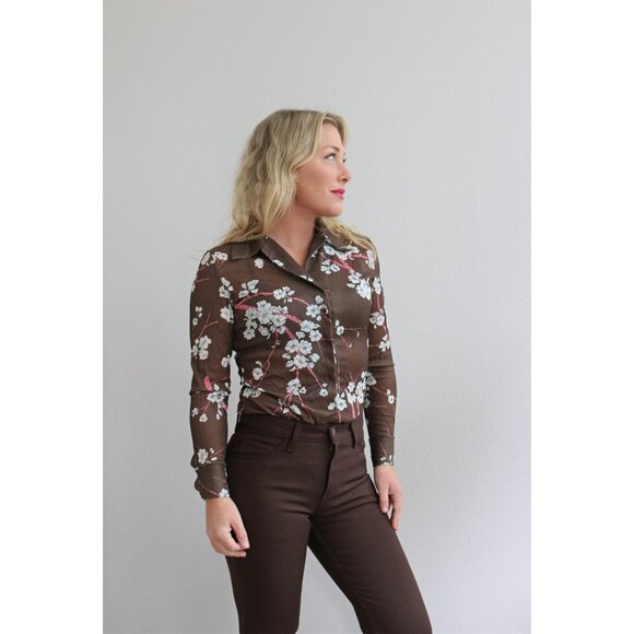 Deadstock Vintage New With Tags 1970's Floral Collared Bodysuit Women's XXS XS - Picture 5 of 9